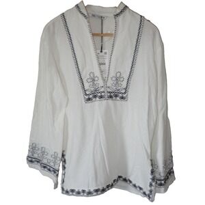 ZARA Bohemian Tunic Top‎ Embroidered Women XS NEW White Black Hippie Casual